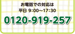 お電話でお問い合わせは　0120-919-257（平日：9:00～17:30）